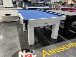 Standard Modern White Pool Snooker Billiard Table 8ft Slate Blue Felt