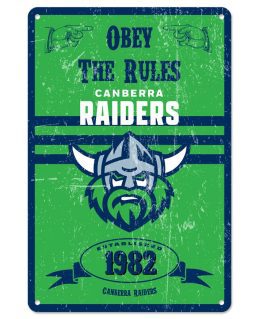 Canberra Raiders NRL Retro Tin Wall Sign Obey The Rules