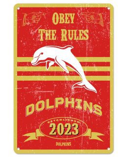 Dolphins NRL Retro Tin Wall Sign Obey The Rules