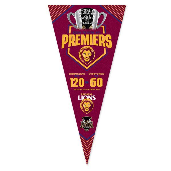 Brisbane Lions AFL 2024 Grand Final Premiership Felt Wall Pennant