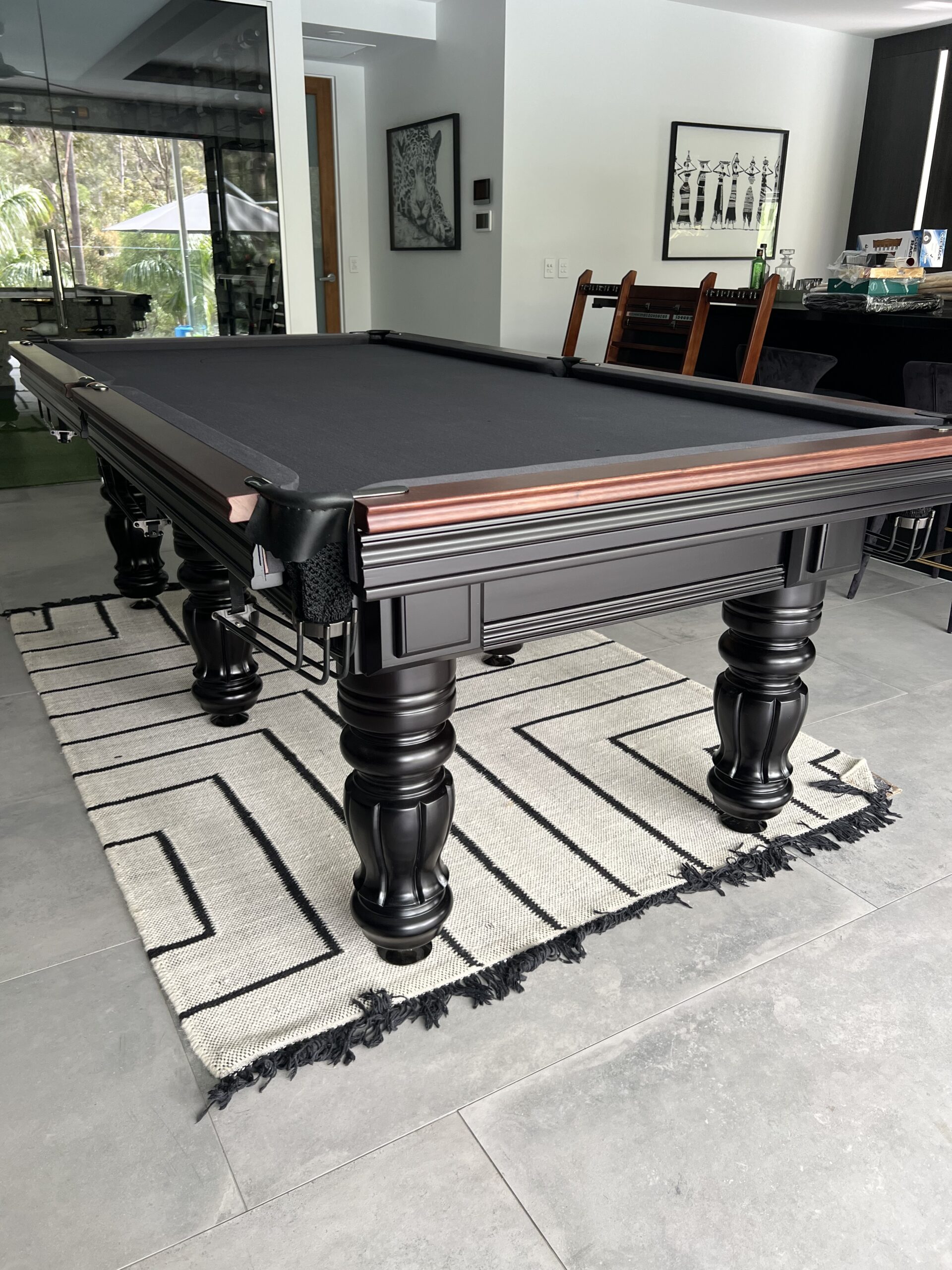 NPC Pool Table 8ft Royal DELUXE Black with Walnut Top Rail Black Chrome fittings Charcoal Strachan Felt 8 NPC Pool Table 8ft Royal DELUXE Black with Walnut Top Rail Black Chrome fittings Charcoal Strachan Felt - Image 8