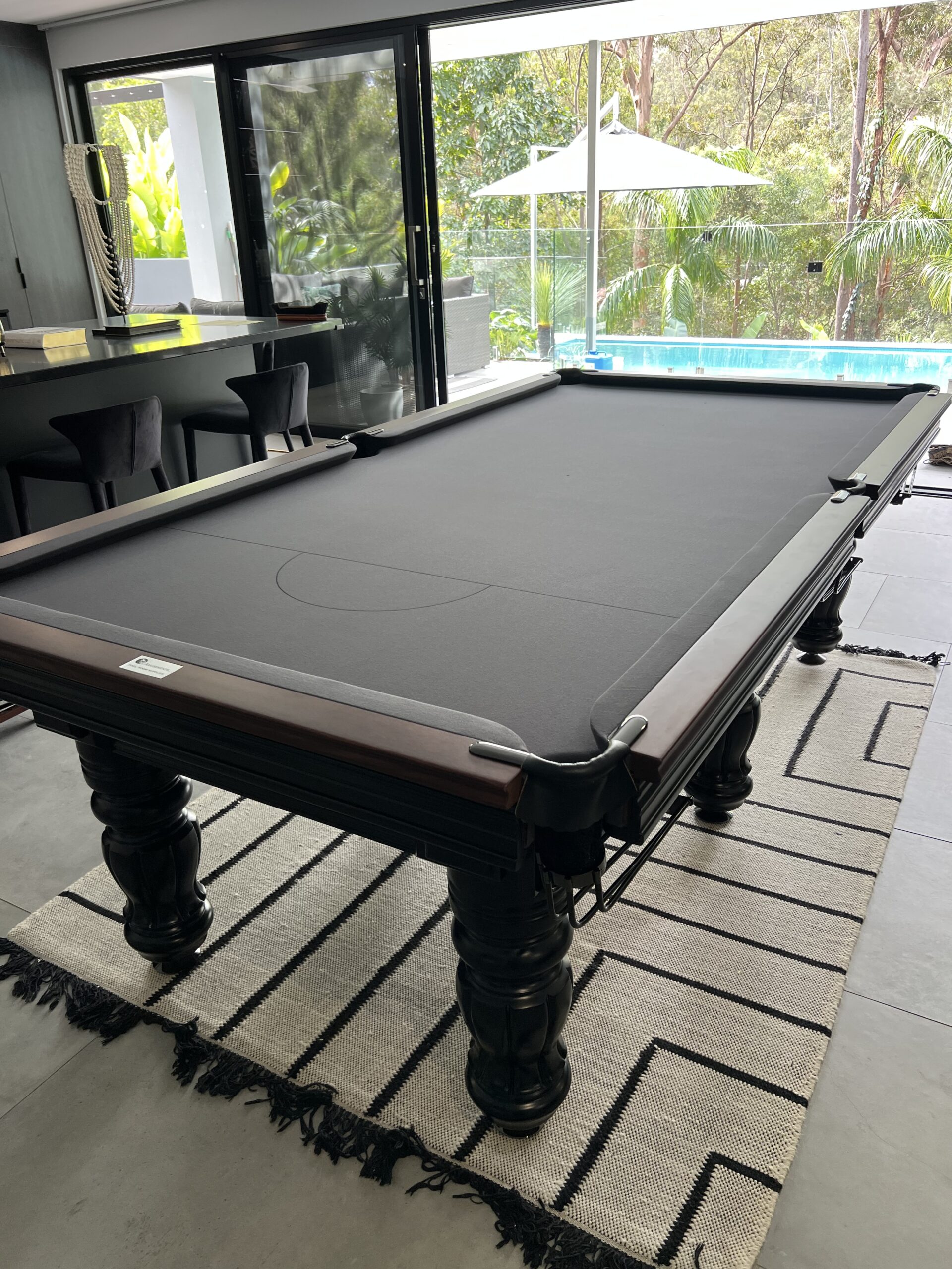 NPC Pool Table 8ft Royal DELUXE Black with Walnut Top Rail Black Chrome fittings Charcoal Strachan Felt 5 NPC Pool Table 8ft Royal DELUXE Black with Walnut Top Rail Black Chrome fittings Charcoal Strachan Felt - Image 5