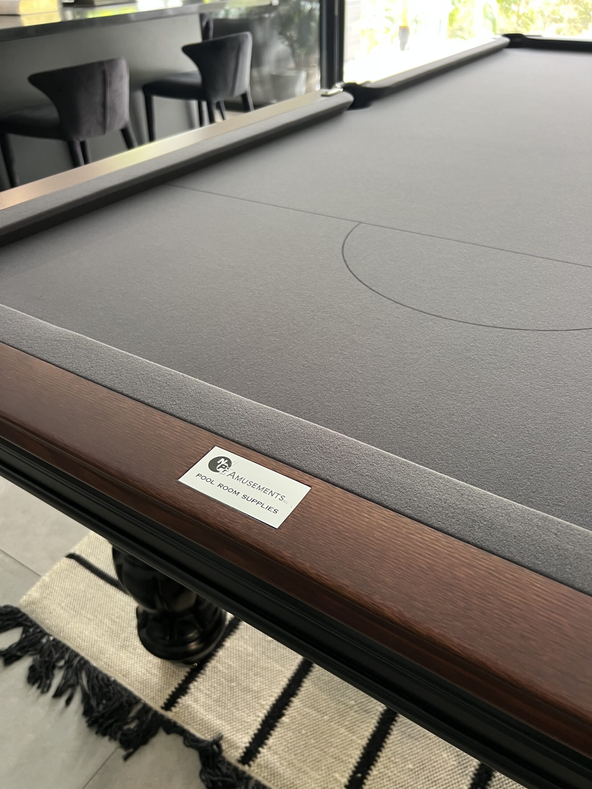 NPC Pool Table 8ft Royal DELUXE Black with Walnut Top Rail Black Chrome fittings Charcoal Strachan Felt 7 NPC Pool Table 8ft Royal DELUXE Black with Walnut Top Rail Black Chrome fittings Charcoal Strachan Felt - Image 7
