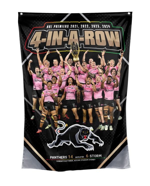 Penrith Panthers NRL 2024 Premiership Premiers Wall Cape Flag 4 in a Row