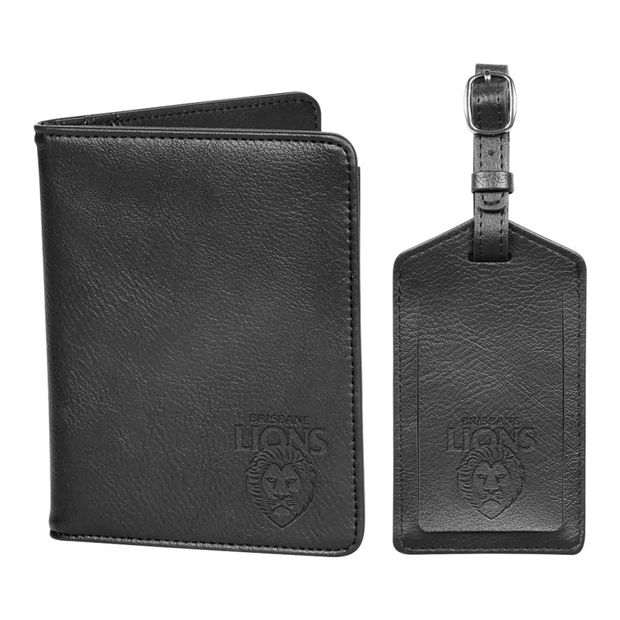 Brisbane Lions AFL PU Leather Passport Holder & Luggage Tag Set