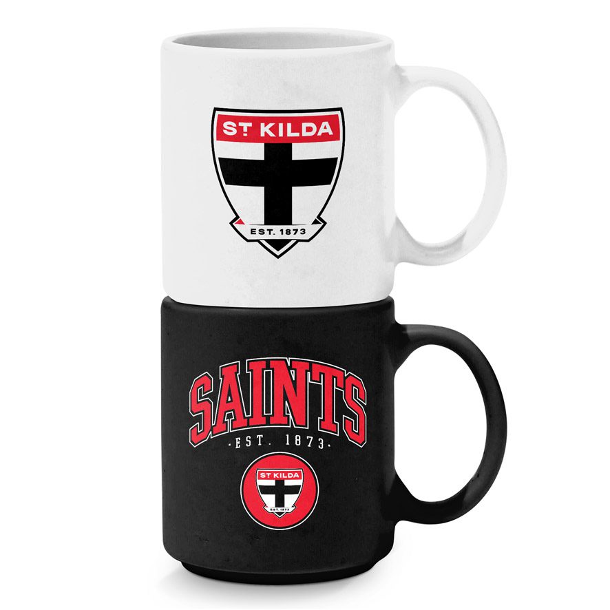 St Kilda Saints AFL Set of 2 Stackable Ceramic Coffee Mug Cups