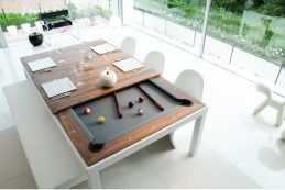 Fusion Pool Snooker Billiard Table Metal with Walnut Dinning Top