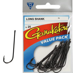 Gamakatsu Long Shank Black Fishing Hooks 25 Pack Sizes 10 to 2