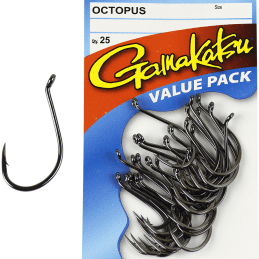 Gamakatsu Octopus Black Fishing Hooks 25 Pack Sizes 14 to 10/0
