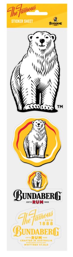 Bundaberg Rum Bundy Bear Sticker Sheet 3 x UV Gloss Stickers