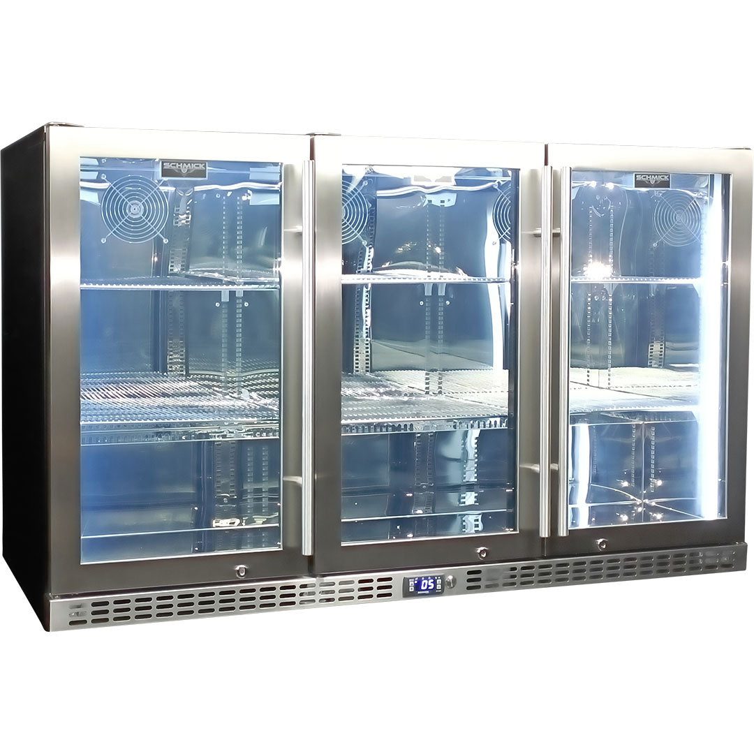Schmick 3 Door Quiet Running Stainless Steel Glass Door Bar Fridge