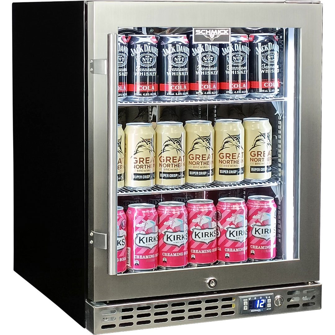 Schmick Quiet Running Front Venting Under Bench Heated Glass Door Bar Fridge
