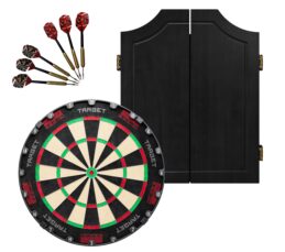 Target Darts TOR Dart Board + Solid Wood Black Cabinet + Darts