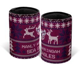 Manly Warringah Sea Eagles NRL Christmas Beer Can Bottle Cooler Stubby Holder Cosy