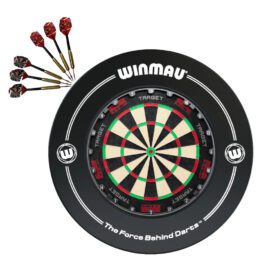 Target Darts TOR Dart Board + Winmau Black Printed Surround + Darts Set