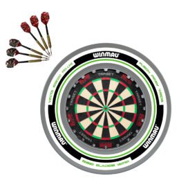 Target Darts TOR Dart Board + Winmau Vecta White Green Surround + Darts