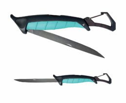 Toadfish Stowaway Folding Fishing 8.5" Filet Knife with Carabiner Rubber Grip