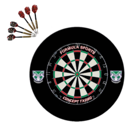 TX290 Bristle Dartboard + New Zealand NZ Warriors NRL Surround + Darts Set