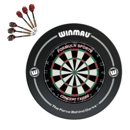 Formula TX290 Bristle Dart Board + Winmau Printed Black Surround + Darts Set