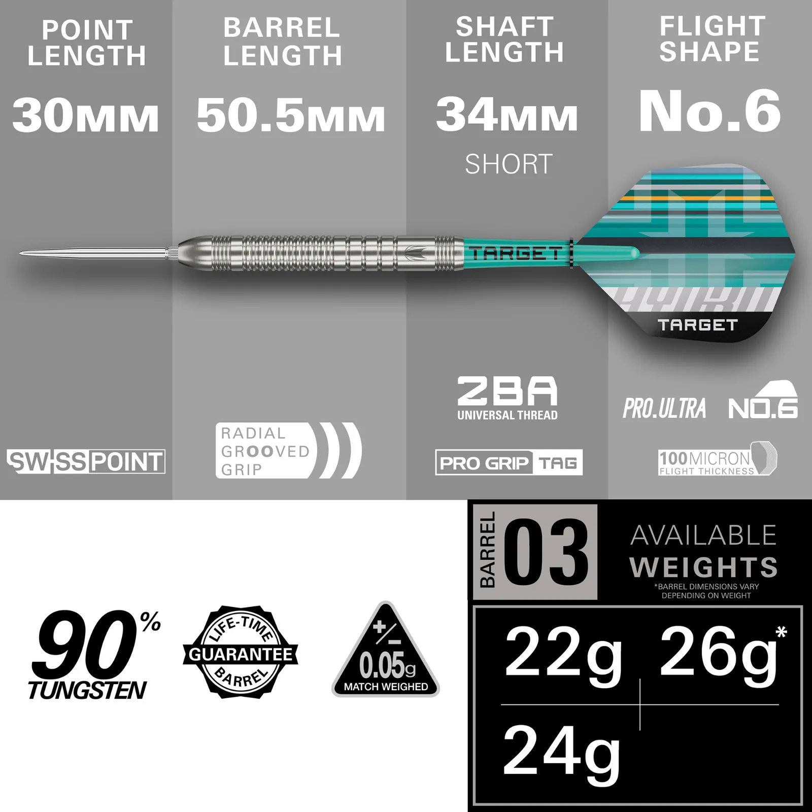 Target Hydro 90% Tungsten 03 Swiss Point Steel Tip Darts - Image 2