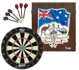 Shot Darts Bandit Gen 4 Dart Board + Sports Bar Dartboard Cabinet + Darts