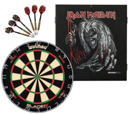 Winmau Blade 6 DUAL CORE Dart Board + IIron Maiden Killers Cabinet + Darts