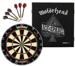 Winmau Blade 6 DUAL CORE Dart Board + Motorhead Ace of Spades Cabinet + Darts