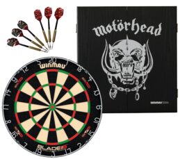 Winmau Blade 6 DUAL CORE Dart Board + Motorhead War Pig Cabinet + Darts