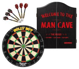 Shot Darts Michael Smith Bully Boy Dart Board + Winmau Man Cave Cabinet + Darts