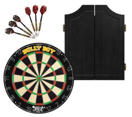 Shot Darts Michael Smith Bully Boy Dart Board + Black Solid Wood Cabinet + Darts