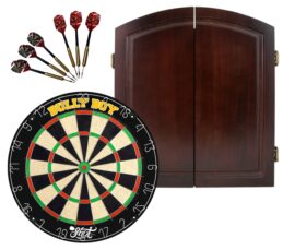 Shot Darts Michael Smith Bully Boy Dart Board + Cherry Solid Wood Cabinet + Darts
