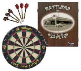 Target Luke 'The Nuke' Littler Dart Board  + Battlers Bar Cabinet + Darts