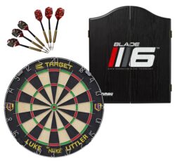 Target Luke 'The Nuke' Littler Dart Board + Winmau Blade 6 Cabinet + Darts