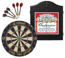 Target Luke 'The Nuke' Littler Dart Board + Winmau Budweiser Cabinet + Darts