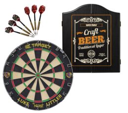 Target Luke 'The Nuke' Littler Dart Board + Winmau Craft Beer Cabinet + Darts