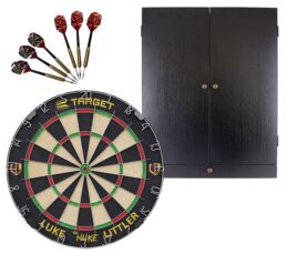 Target Luke 'The Nuke' Littler Dart Board + Tex Darts With Draw Cabinet + Darts