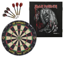 Target Luke 'The Nuke' Littler Dart Board + Winmau Iron Maiden Killers Cabinet + Darts