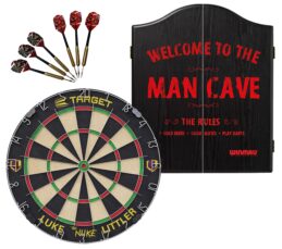 Target Luke 'The Nuke' Littler Dart Board + Winmau Man Cave Cabinet + Darts
