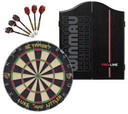 Target Luke 'The Nuke' Littler Dart Board + Winmau Pro-Line Cabinet + Darts