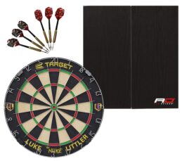 Target Luke 'The Nuke' Littler Dart Board + Red Dragon Black Cabinet + Darts