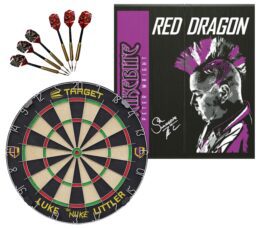 Target Luke 'The Nuke' Littler Dart Board + Red Dragon Peter Wright Snakebite Cabinet + Darts