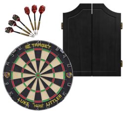 Target Luke 'The Nuke' Littler Dart Board + Solid Wood Black Cabinet + Darts
