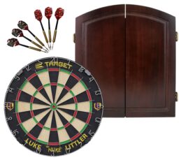 Target Luke 'The Nuke' Littler Dart Board + Solid Wood Cherry Cabinet + Darts