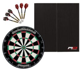 PRO STAR Bristle Dart Board + Red Dragon Black Cabinet + Darts Set