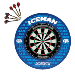 Pro Star Genuine Bristle Dart Board + Red Dragon Gerwyn Iceman Surround + Darts