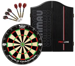 Shot Michael Smith Competition Dart Board + Winmau Pro-Line Cabinet + Darts Set