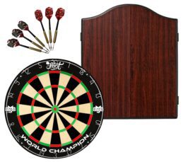 Shot Michael Smith Competition Dart Board + Winmau Rosewood Cabinet + Darts Set