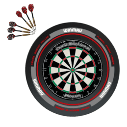 Pro Star Genuine Bristle Dart Board + Winmau Advance Black Red Surround + Darts