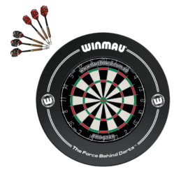 Pro Star Genuine Bristle Dart Board + Winmau Black Print Surround + Darts