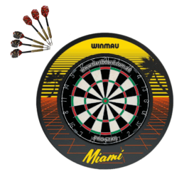 Pro Star Genuine Bristle Dart Board + Winmau Miami Sunset Surround + Darts